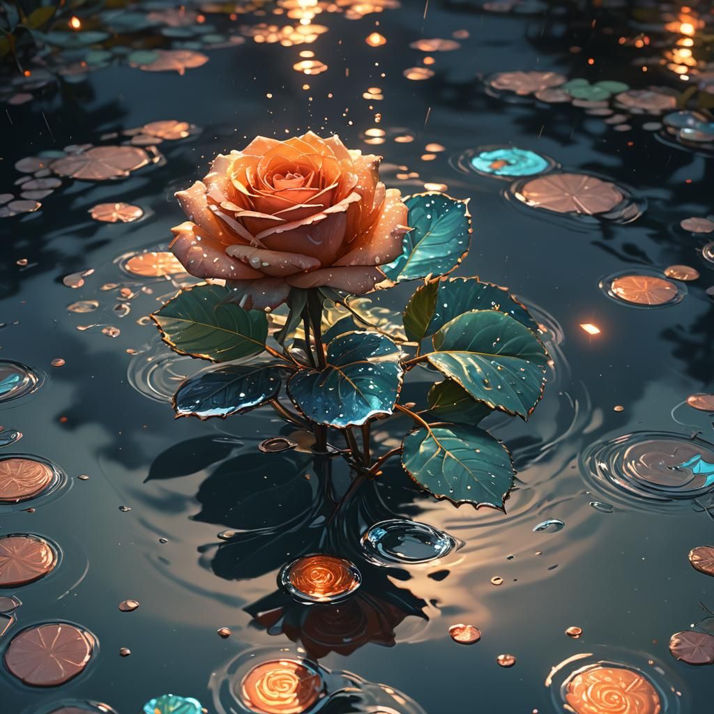 Night Rose in a Sparkling Puddle, Dynamic Lighting
