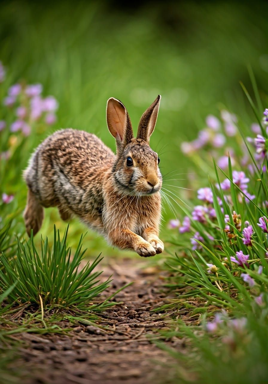 Rabbit and Frog Leap in Wildflower Meadow
