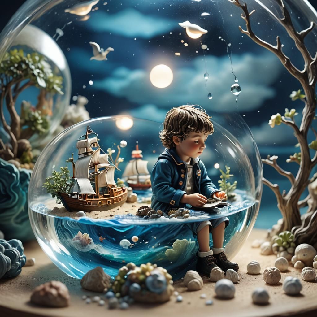 Whimsical 3D Glass Art: Stormy Sea Terrarium