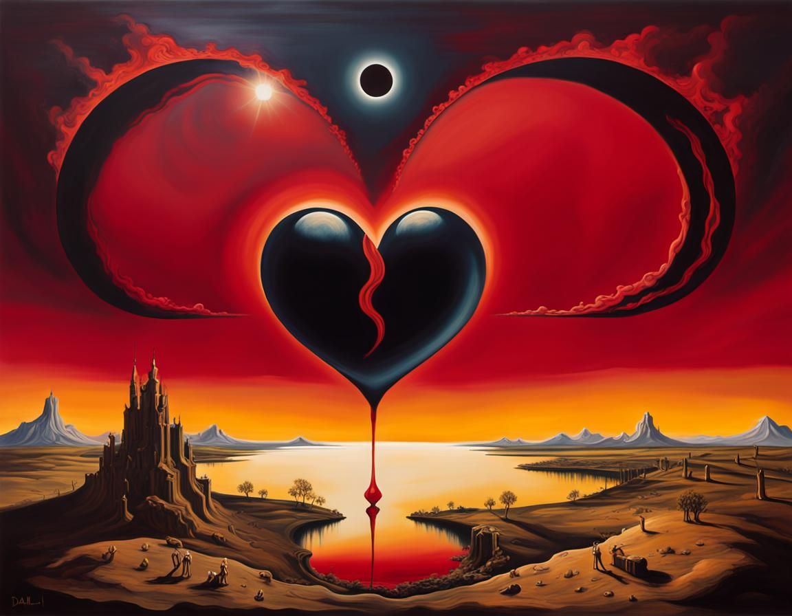 Heart-Shaped Total Solar Eclipse in Surreal Style