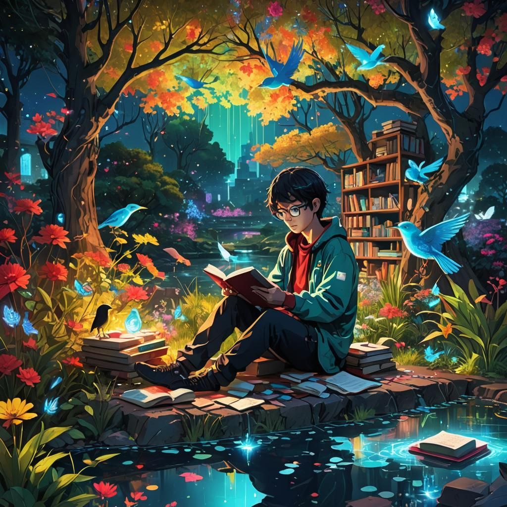 Digital Consciousness in Neon Garden: Cyberpunk Anime Art