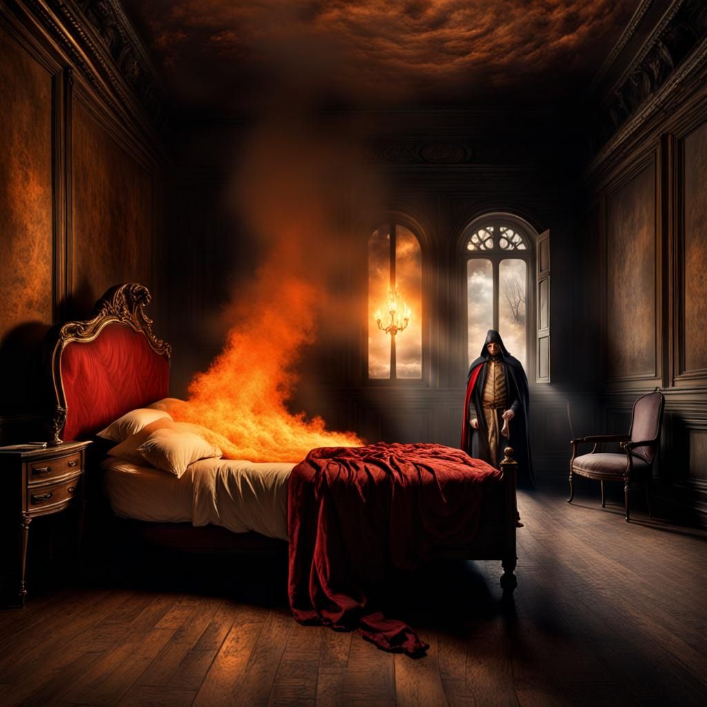 Infernal Bed Ablaze: A Horrific Vision