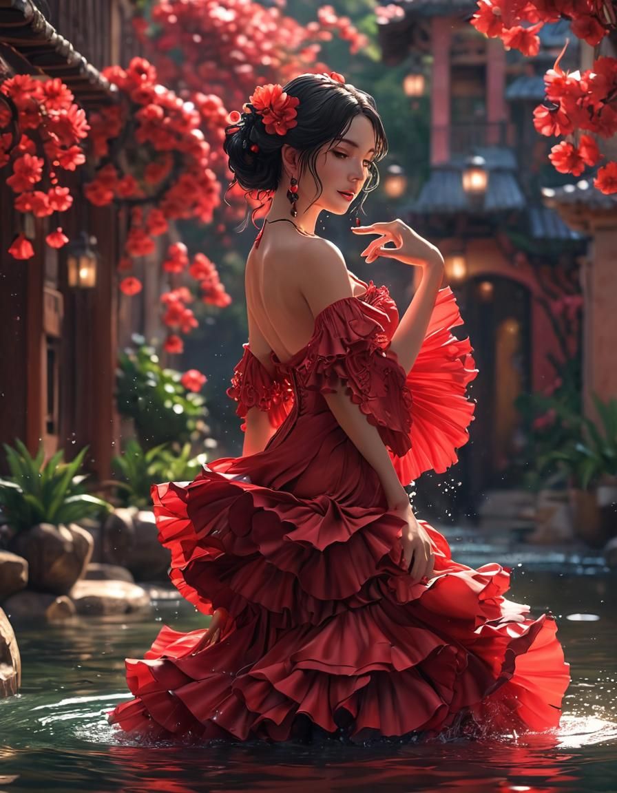 Anime Style Flowing Water Flamenco Dance