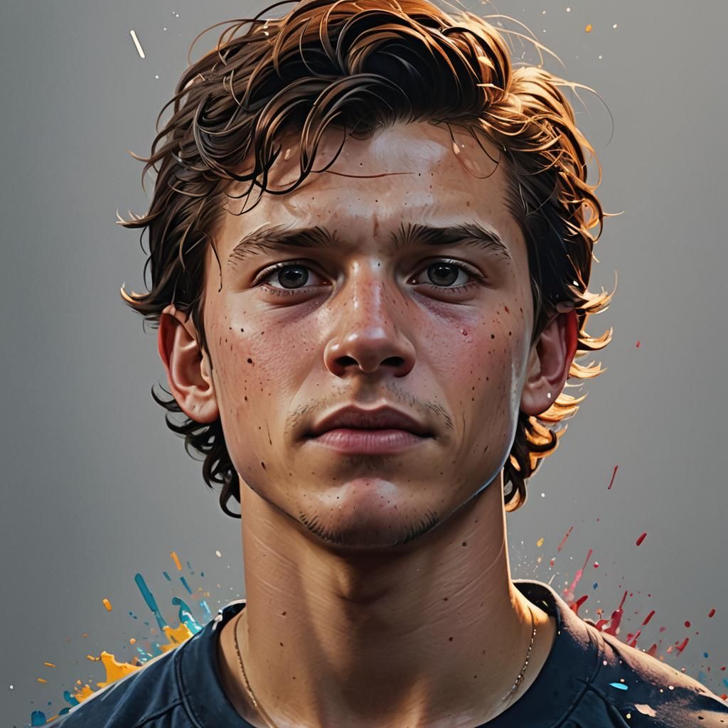 Hyperrealistic Portrait of Tom Holland in Splash Art Style