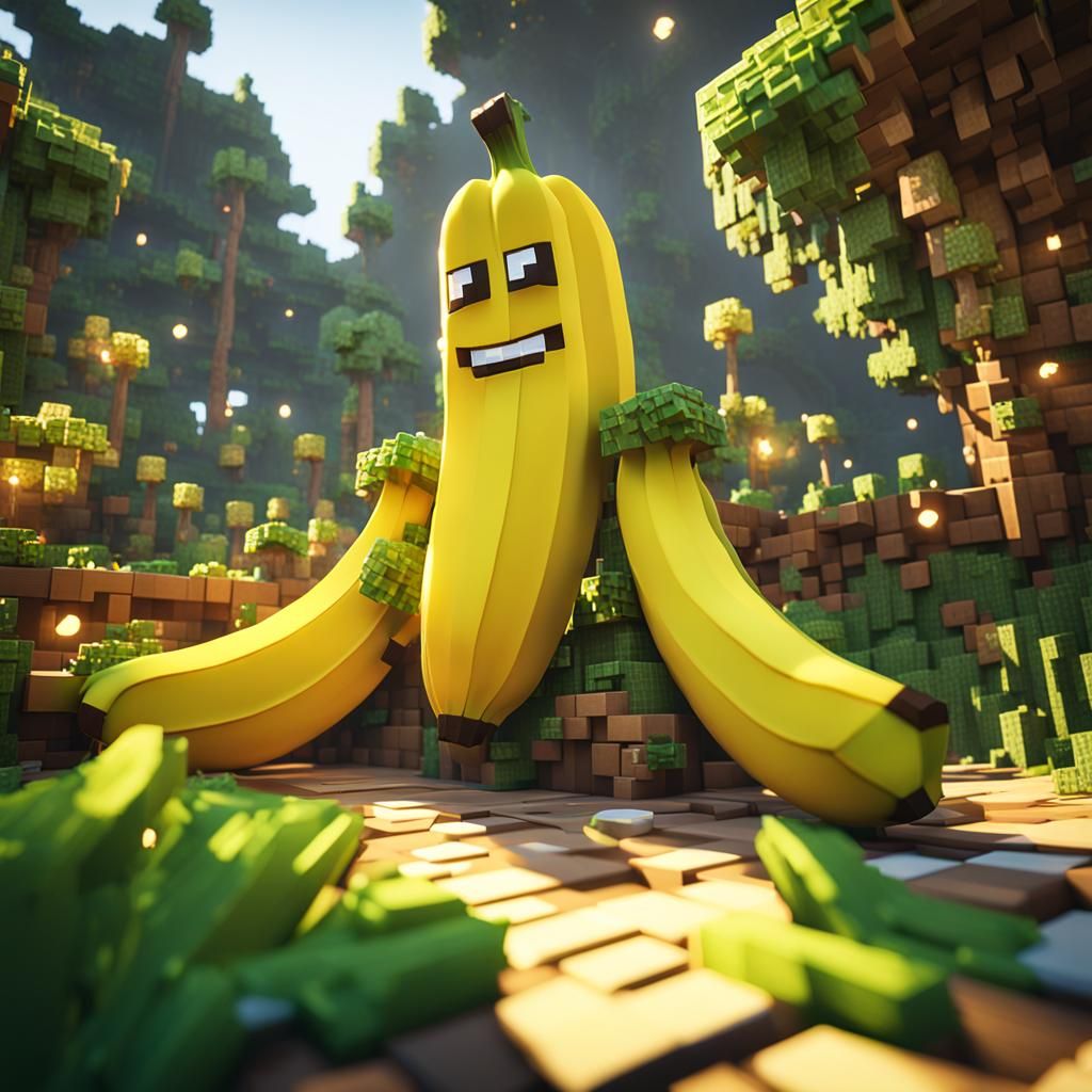 Enchanted Minecraft Banana in 3D Cinematic Style