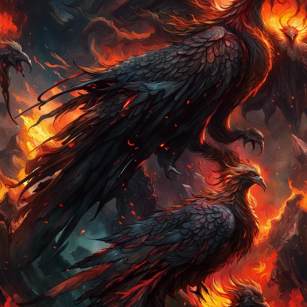 Violent Fire Phoenix in Detailed Fantasy Art