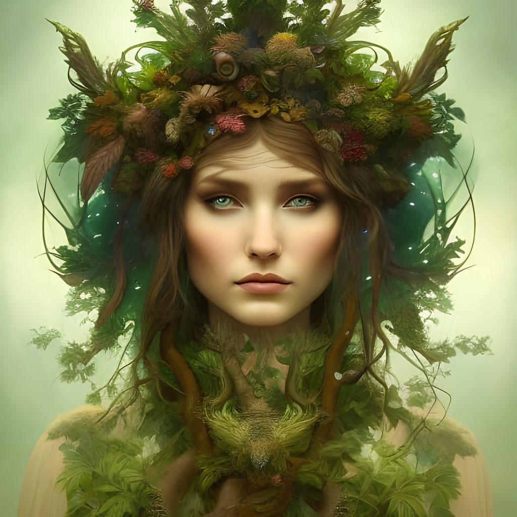 Nature Druid Healing Earth in Art Nouveau Style