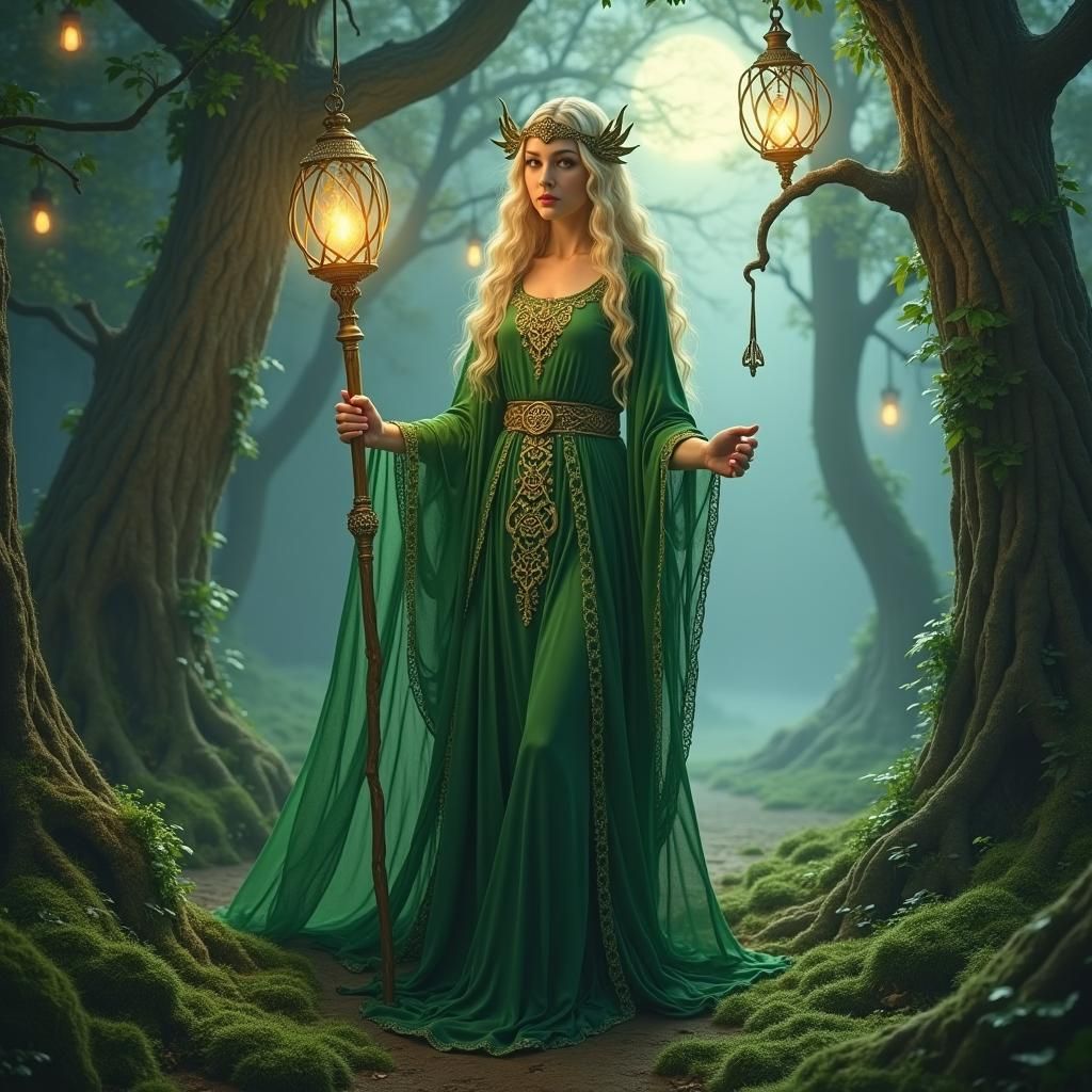 Celtic Goddess Airmid in Mystical Forest