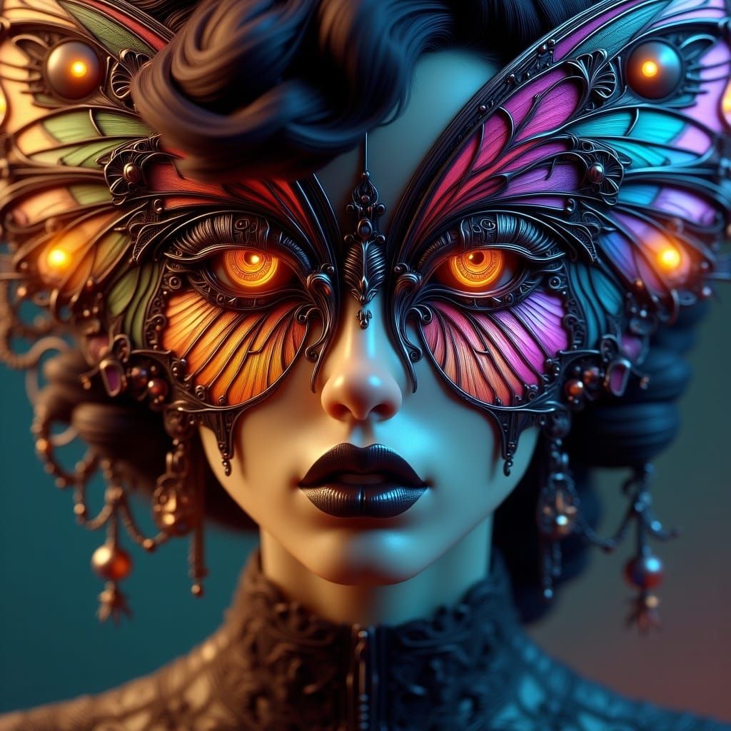 Woman with Butterfly Eyes in Art Nouveau Style