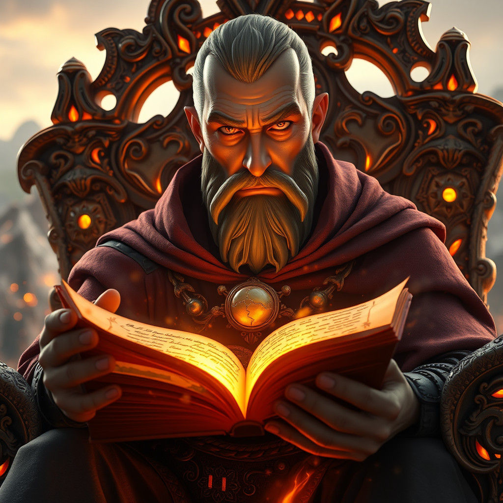 Majestic Chronicler Portrait on Lava Throne in 3D Animation