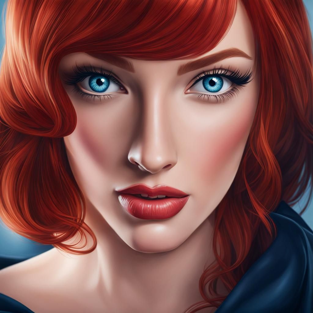 Redhead with Blue Eyes Stares Intensely