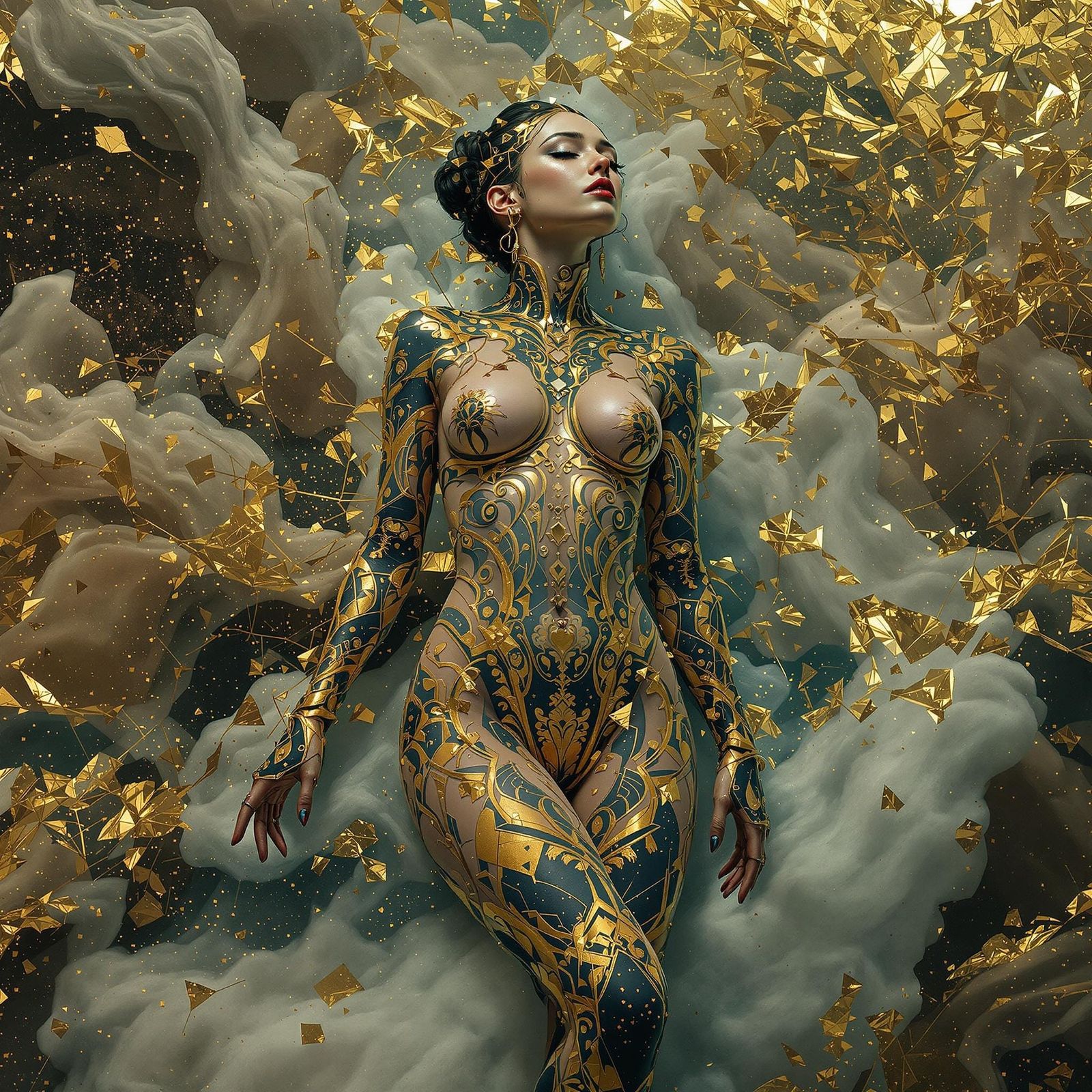 Baroque Cyborg on Glitching Renaissance Seascape