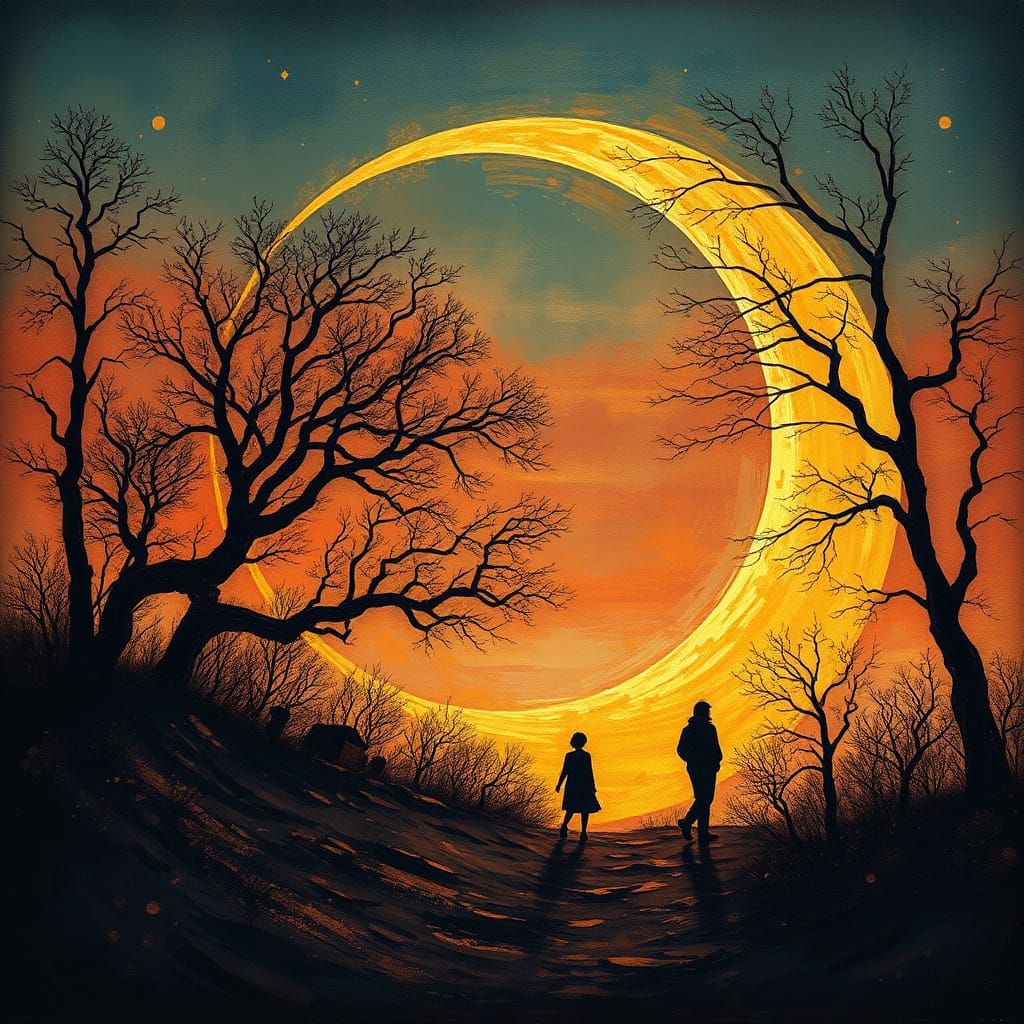 Golden Autumn Dusk Equinox Shadow in Thick Oil Patina