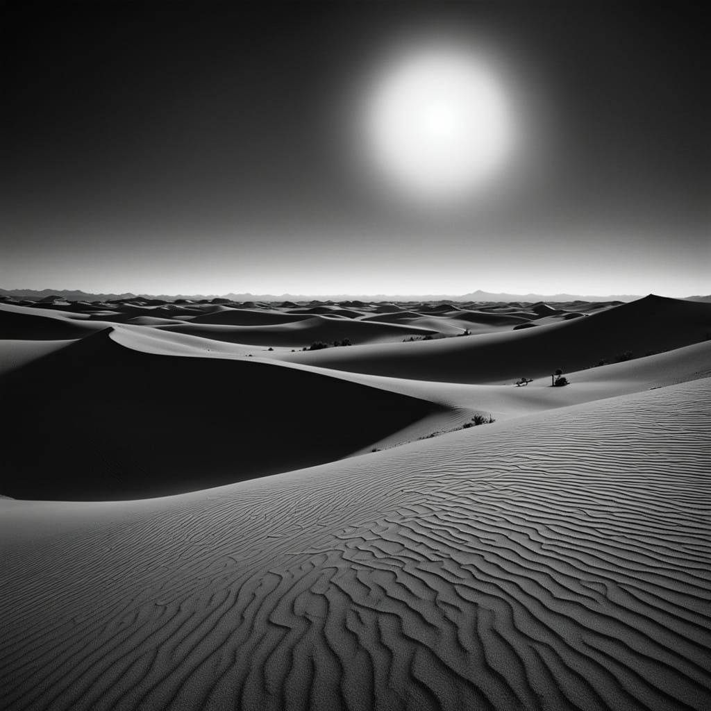 Sahara Desert Epic Sunset in Charcoal Drawing Style