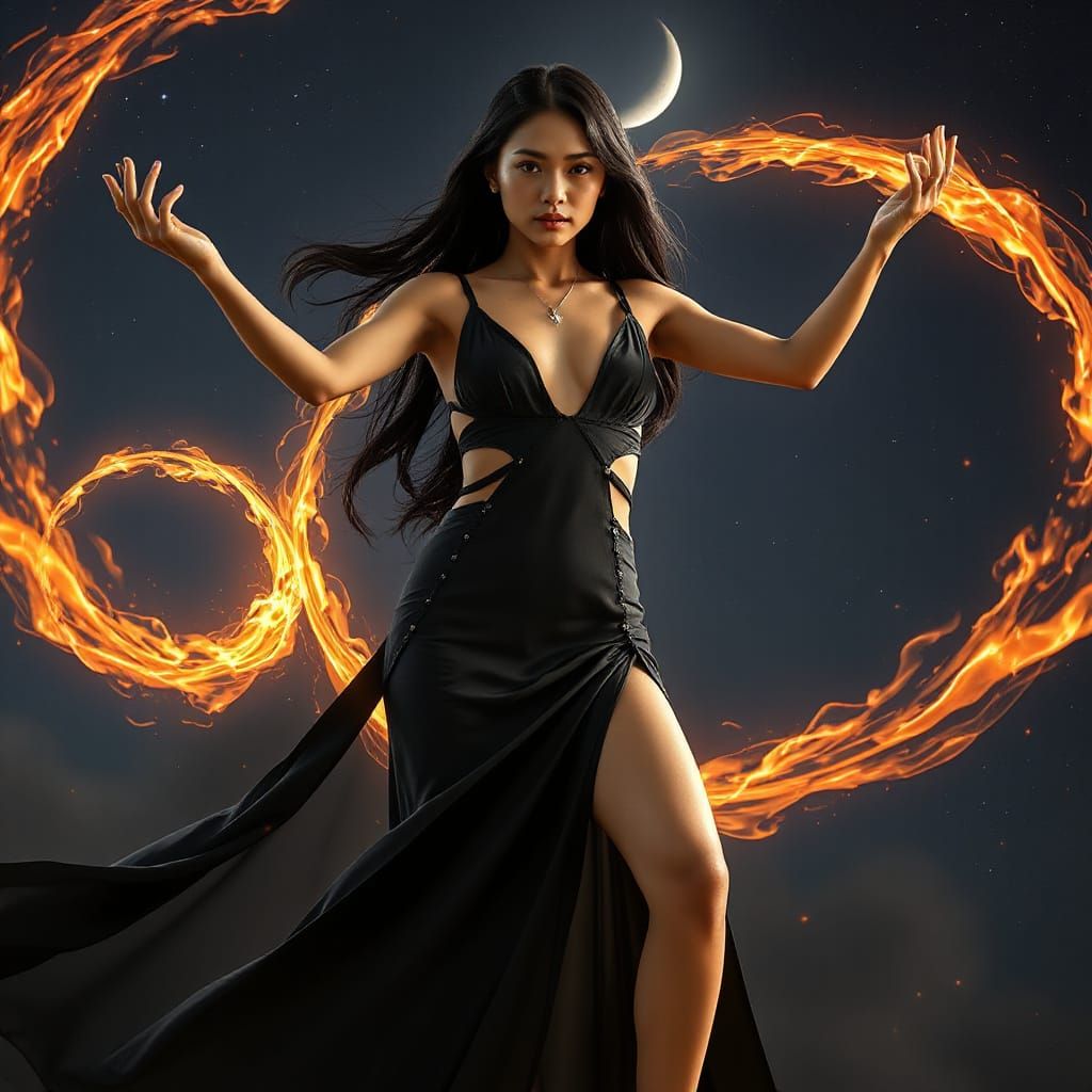 Ethereal Laotian Woman Commands Fire Energy