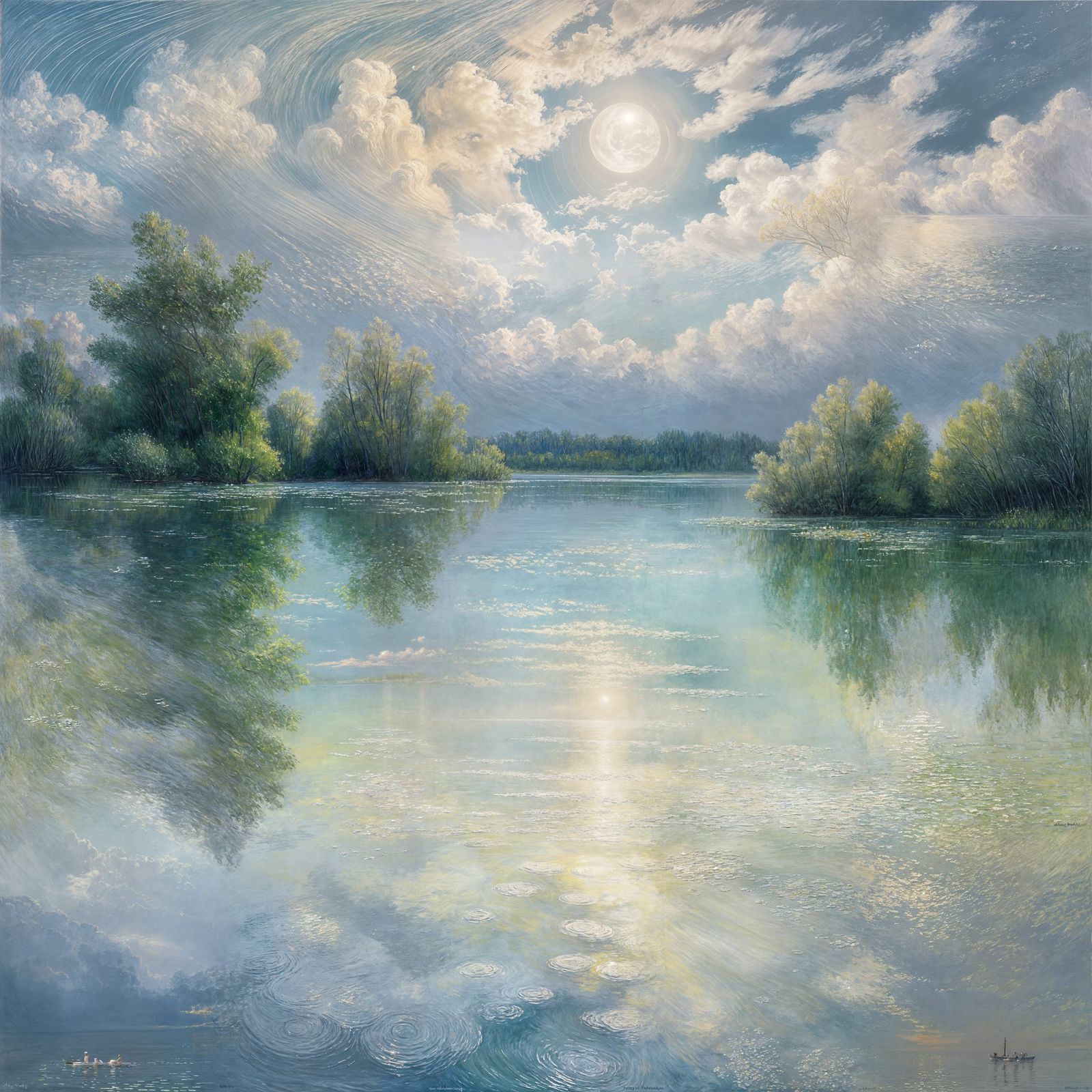 Moonlit Lake in Impressionist Style