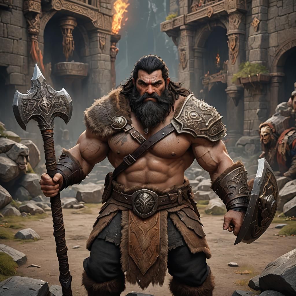 Dwarven Barbarian with Greataxe Fantasy Art