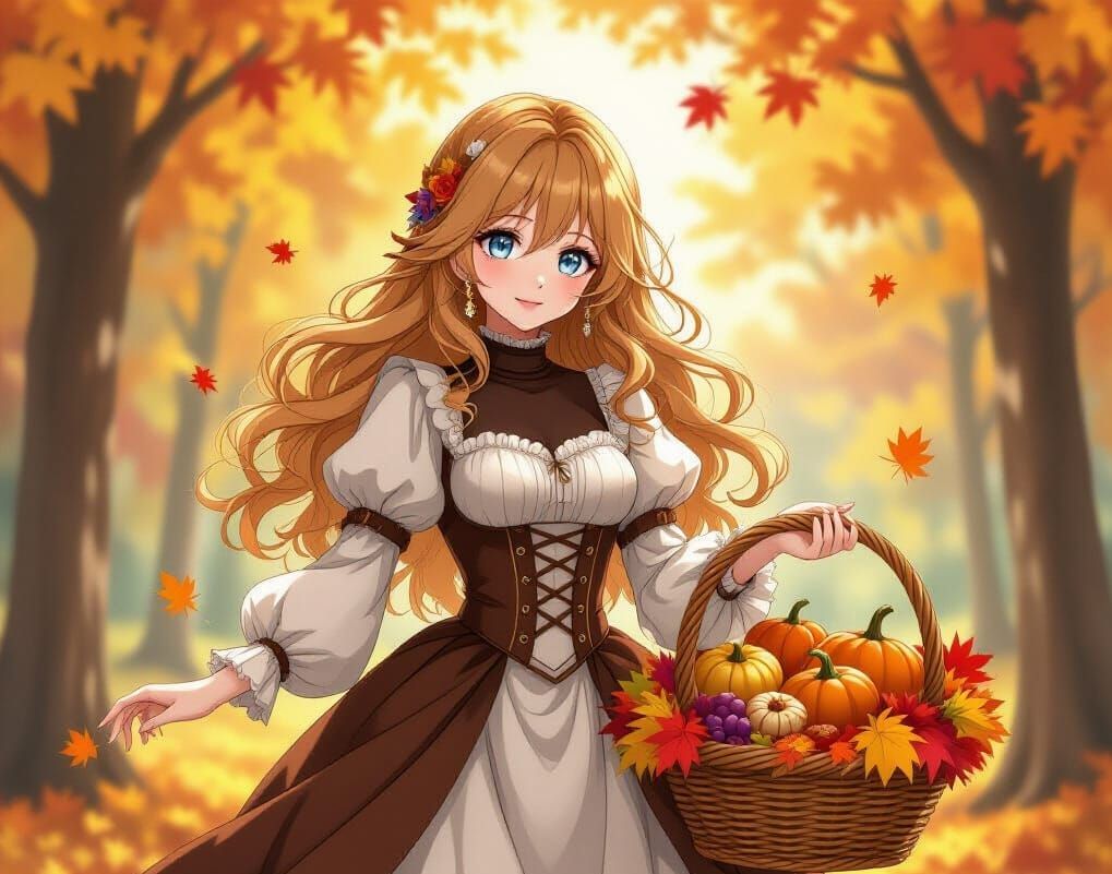 Anime Thanksgiving Goddess in Victorian Dress