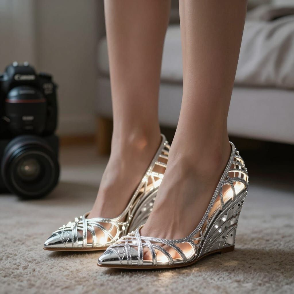 Enchanted Silver Wedge Heels Glowing with Inner Light