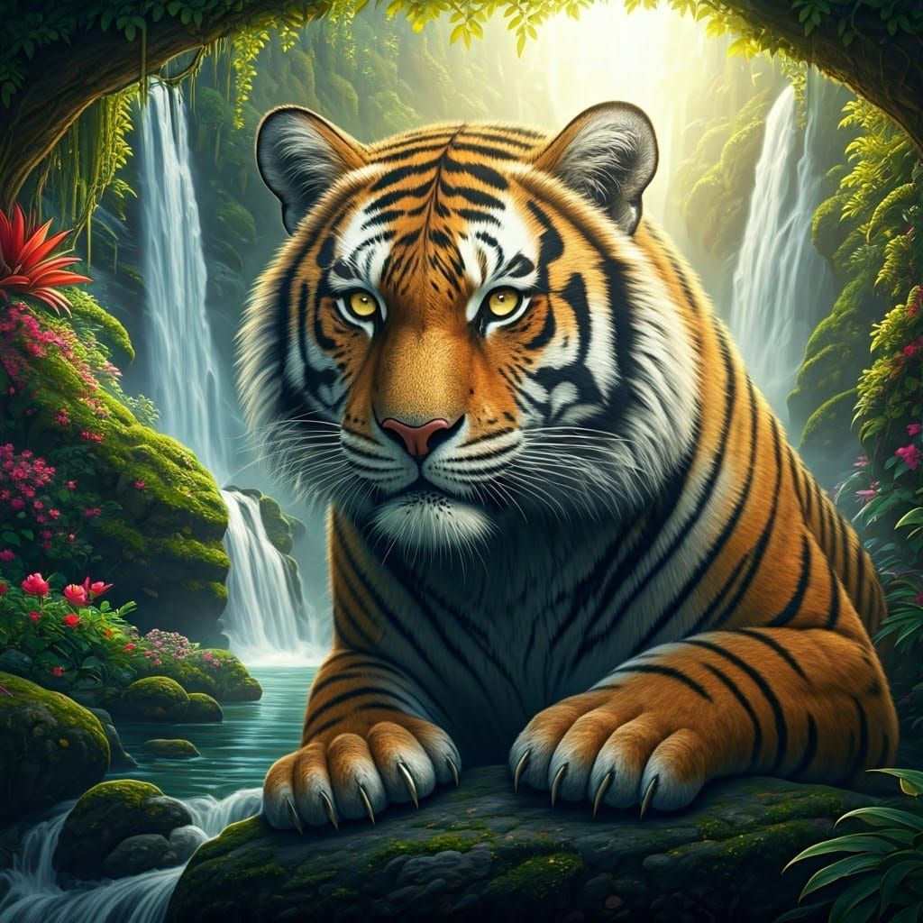 Tiger Woman Gaze in Dreamlike Matte Painting
