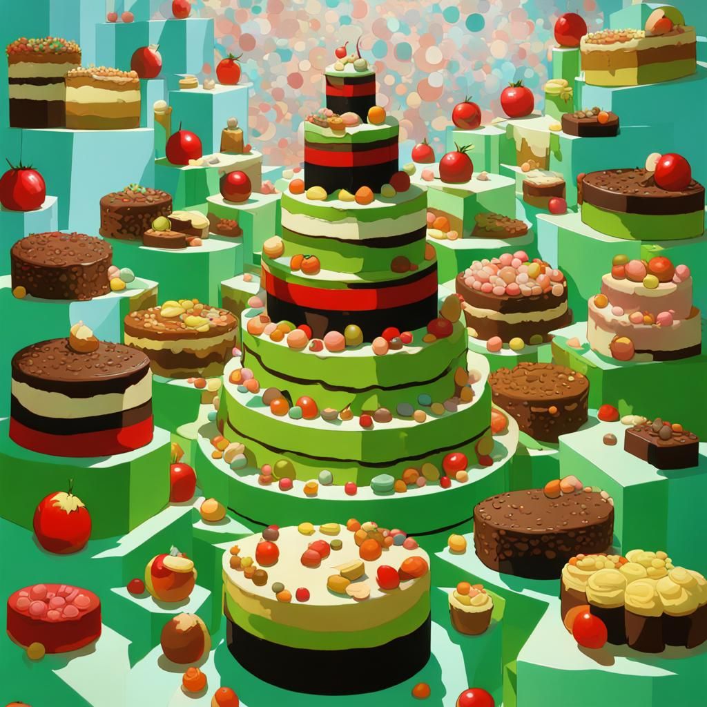 Holographic Cake Rain in Cubism Style