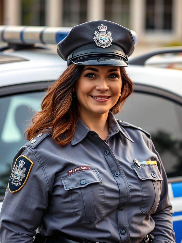 Epic 8K Portrait of a Confident Police Woman in a Grey Unifo...