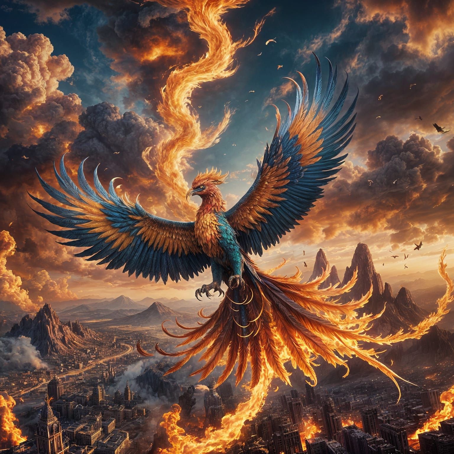 Colorful Phoenix Burning: Epic Digital Matte Painting