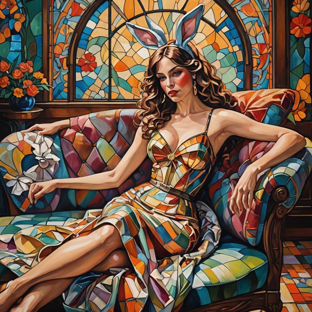 Art Nouveau Playboy Bunny: Mandy Thompson in Oil