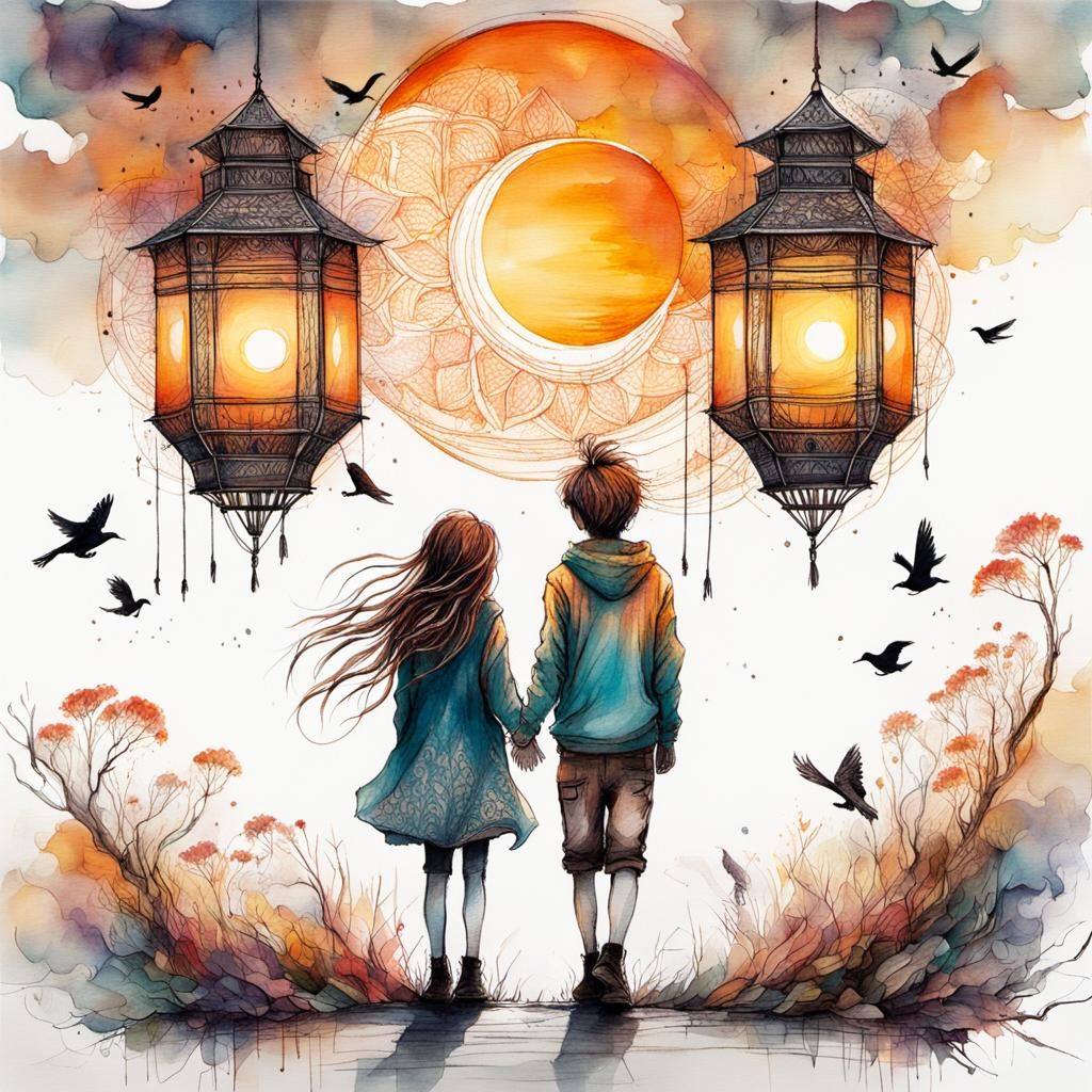Whimsical Lantern Scene in Fantasy Style