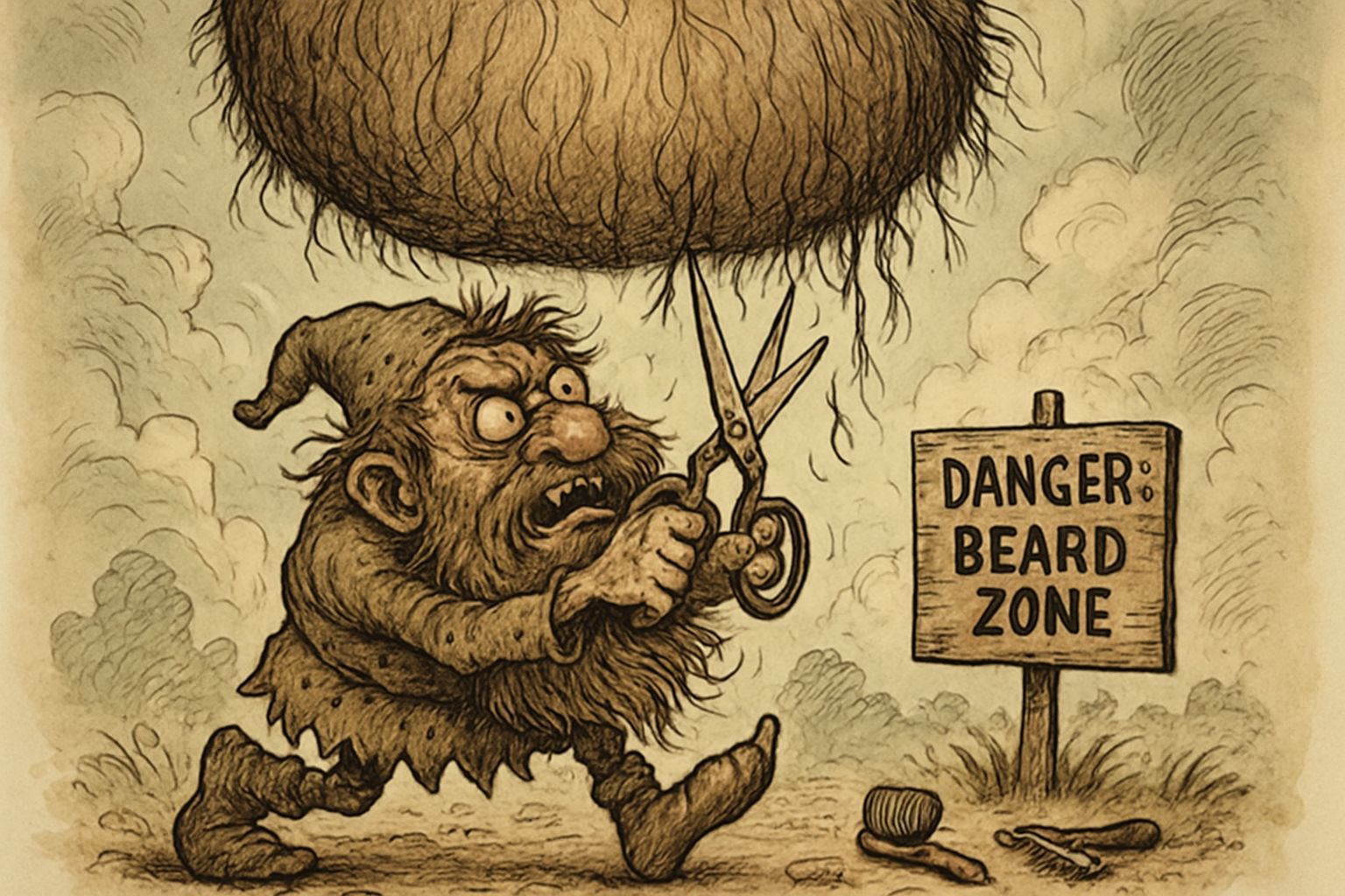 Cartoon Dwarf's Hairy Predicament: A Humorous Scene