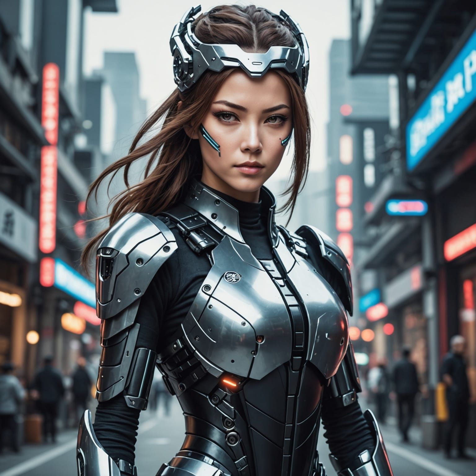 Cybernetic Ninja Woman: Futuristic Digital Art