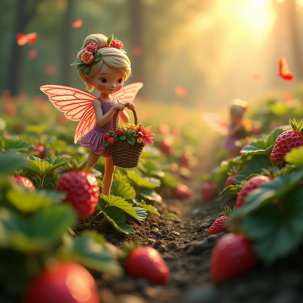 Enchanted Strawberry Farm with Thumb-Sized Fairies