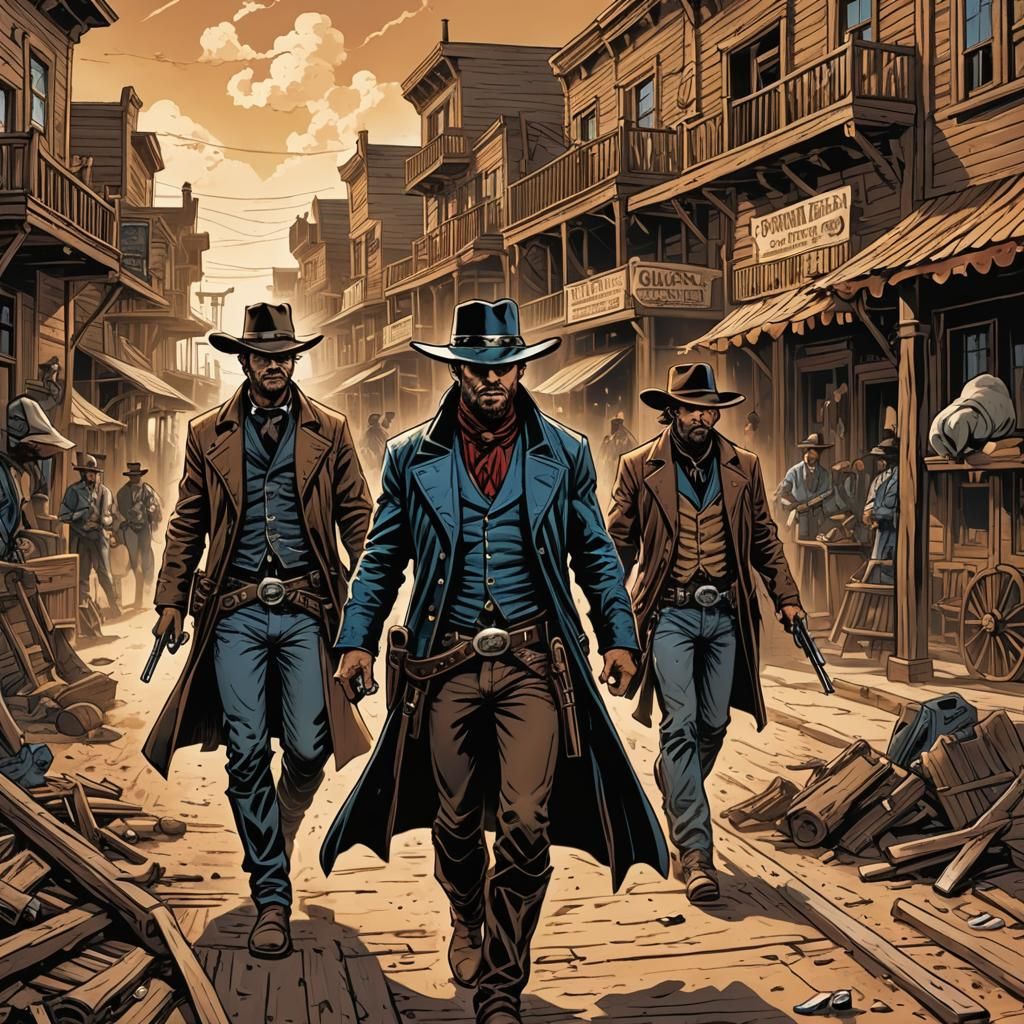 Gunslinger vs Outlaw Showdown as Comic Book Art