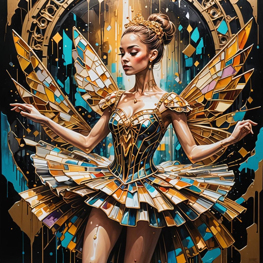 Ballerina in Stained Glass Graffiti Art