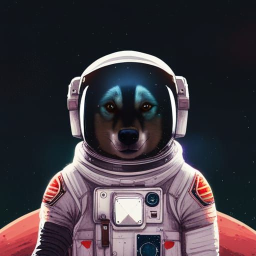 Anthropomorphic Husky Astronaut in Space, Digital Art