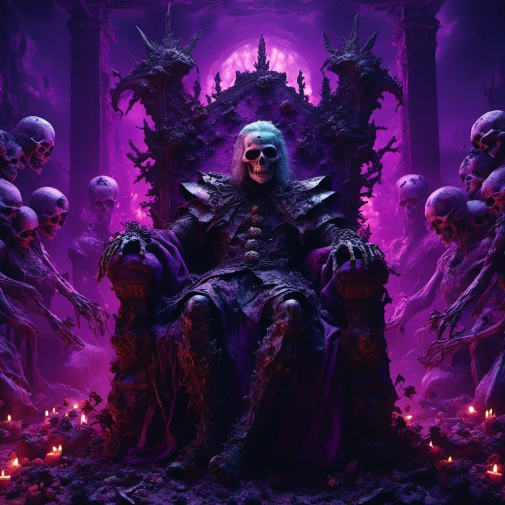 Cadaverous Necromancer King on Skull Throne