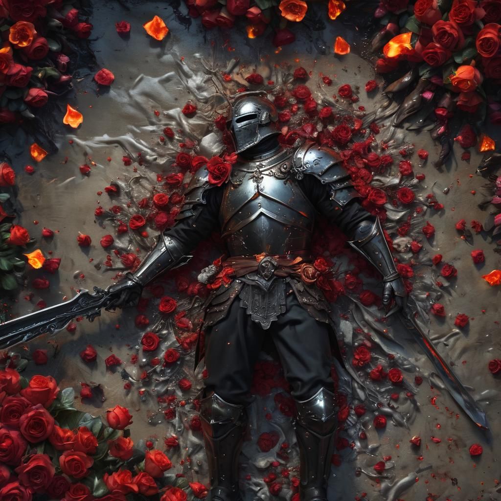 Fallen Knight in Bloody Roses: Dark Fantasy Art