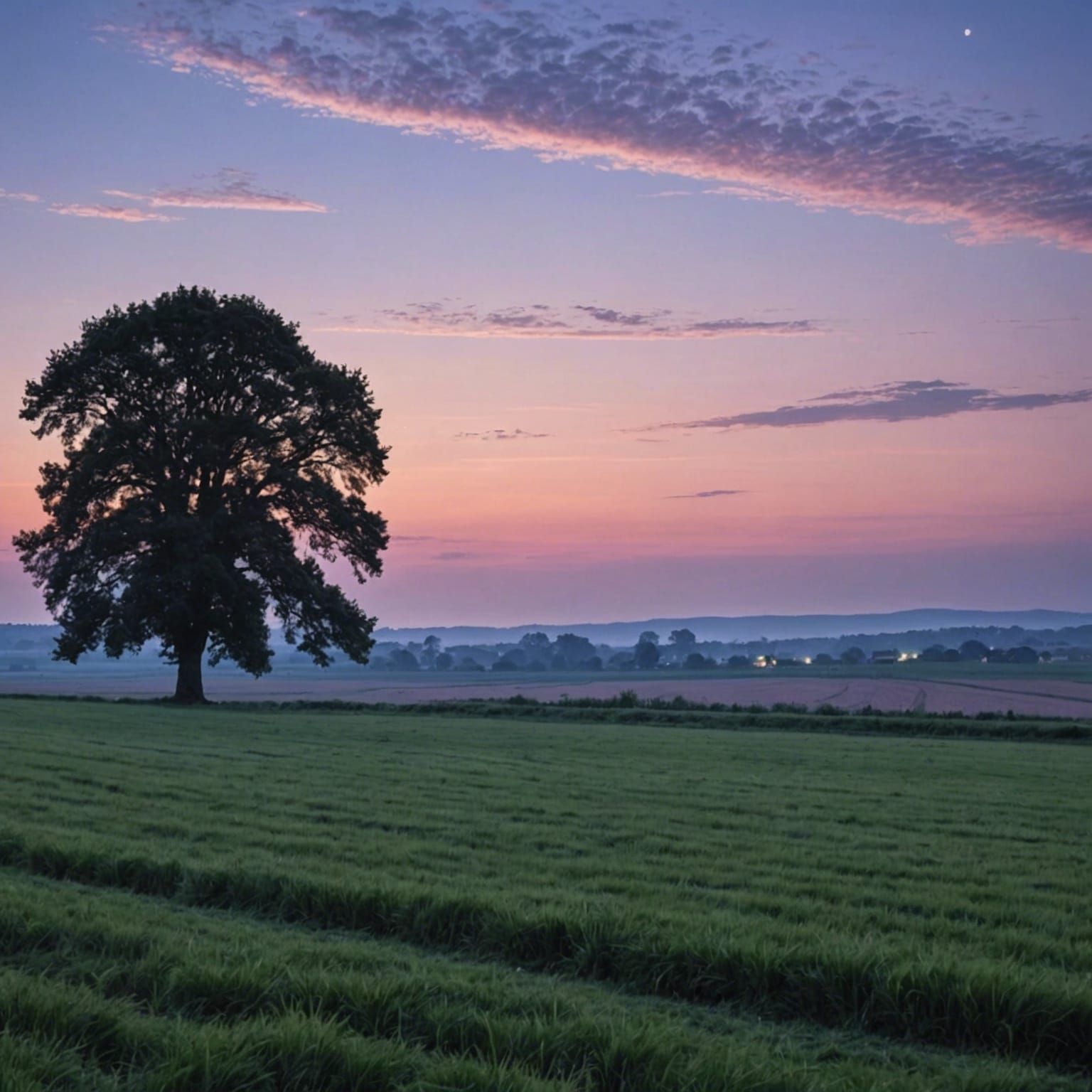 Tranquil Dusk Scene with Distant Lights