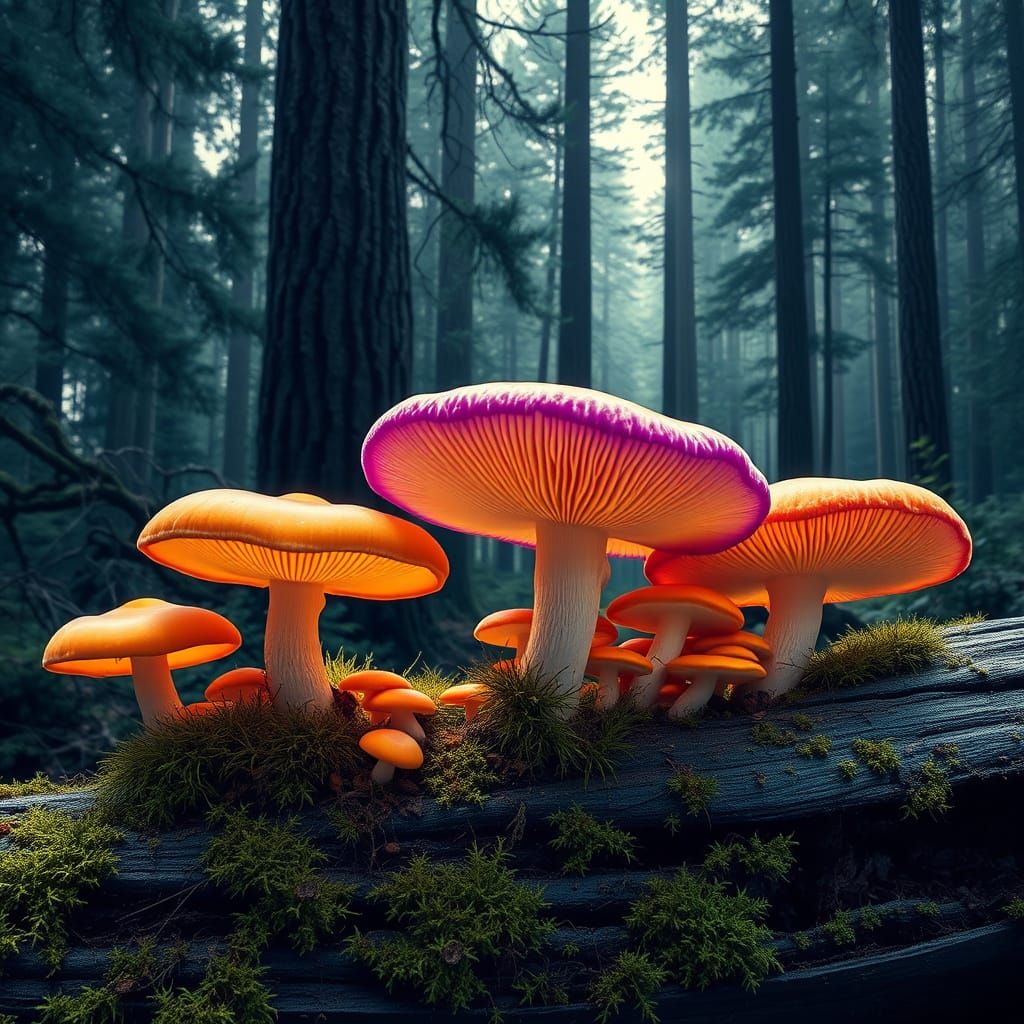 Glowing Fungi in South African Forest, Vector Art