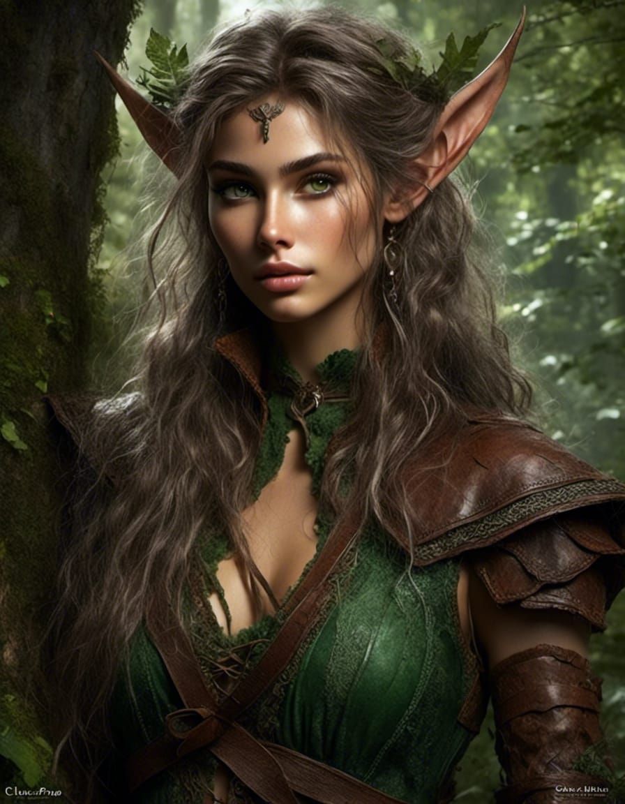 Detailed Elf Portrait in Forest, Hyperrealistic Style