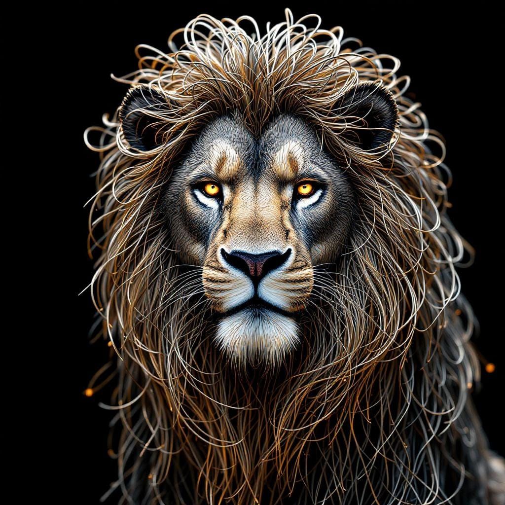 Metallic Wire Lion Sculpture in Pop Art Style