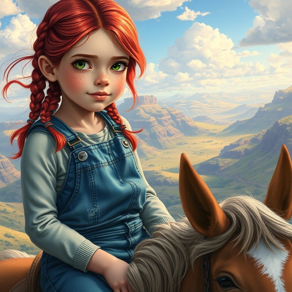 Girl on Horseback in Dreamy Landscape