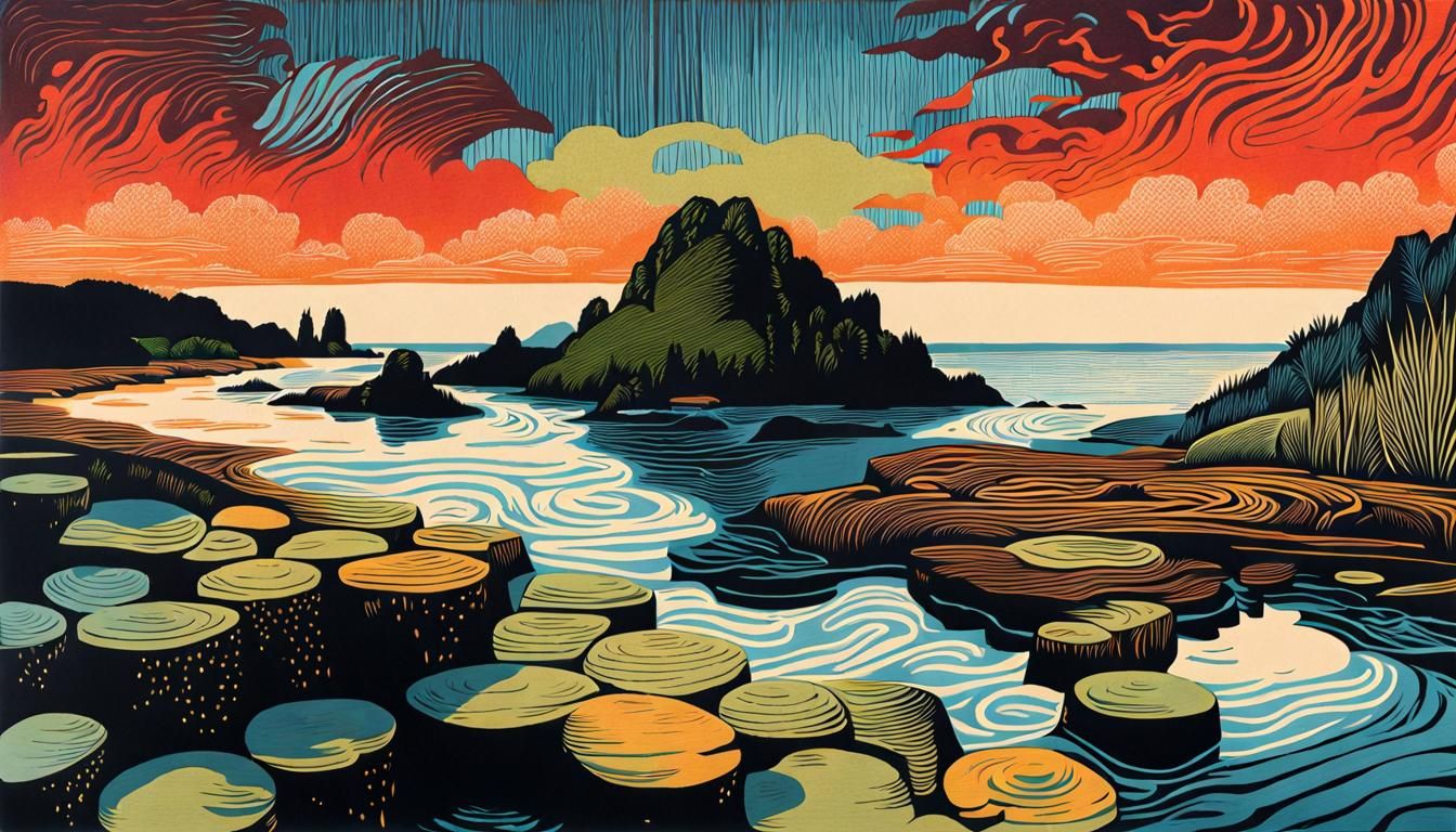 Hand-Colored Linocut with Inverted Colors