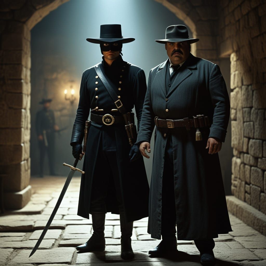 Zorro with Sword in Dramatic Film Noir Style