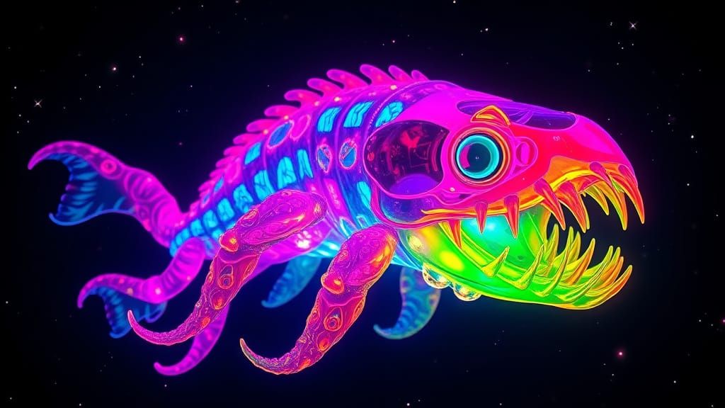 Rainbow Sea Creatures in Infinite Blackness