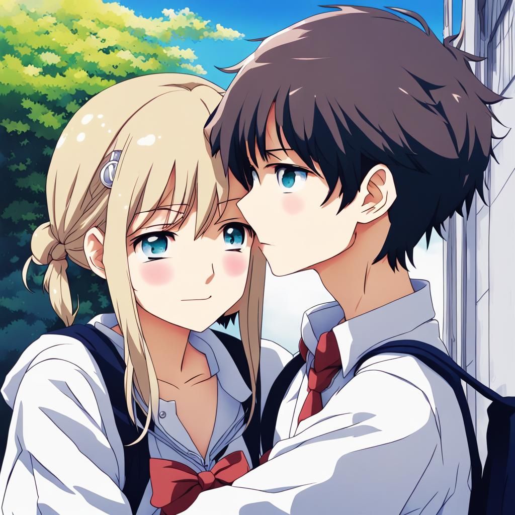 Anime Style Teens Leaning On Each Other