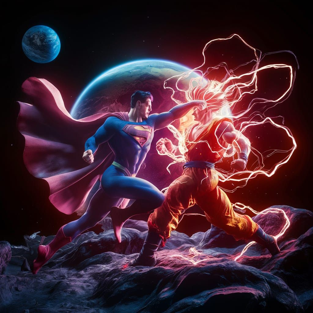 Superman vs Goku: Cosmic Clash in Digital Art
