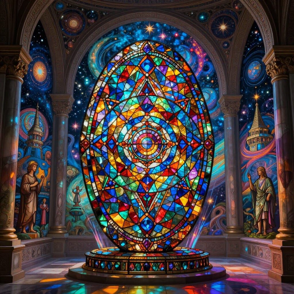 Philosopher's Stone in Ancient Shrine, Stained Glass Art