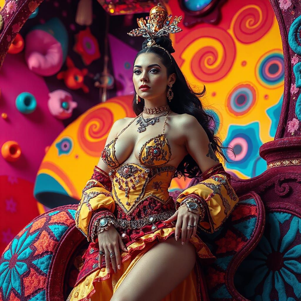 Sensual Figure in Psychedelic 3D Environment