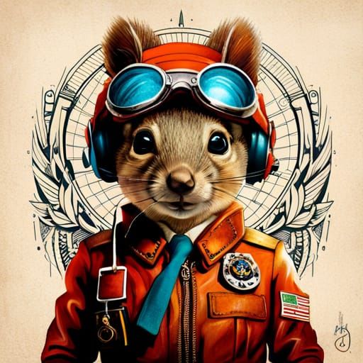 Portrait of adorable squirrel dressed as a pilot.